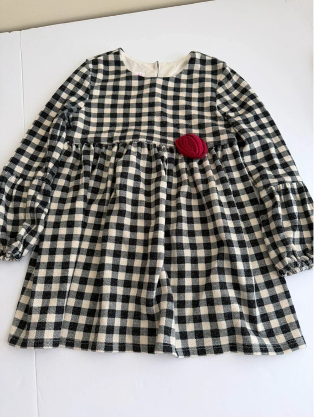 Bonnie Jean Toddler Girls Size 3T Black Buffalo Plaid Red Rose Dress